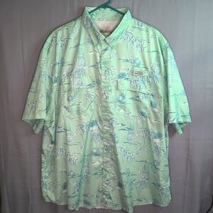 Ocean Coast Fishing Shirt Mens XXL Green Very Good Tropical Ripstop Short Sleeve